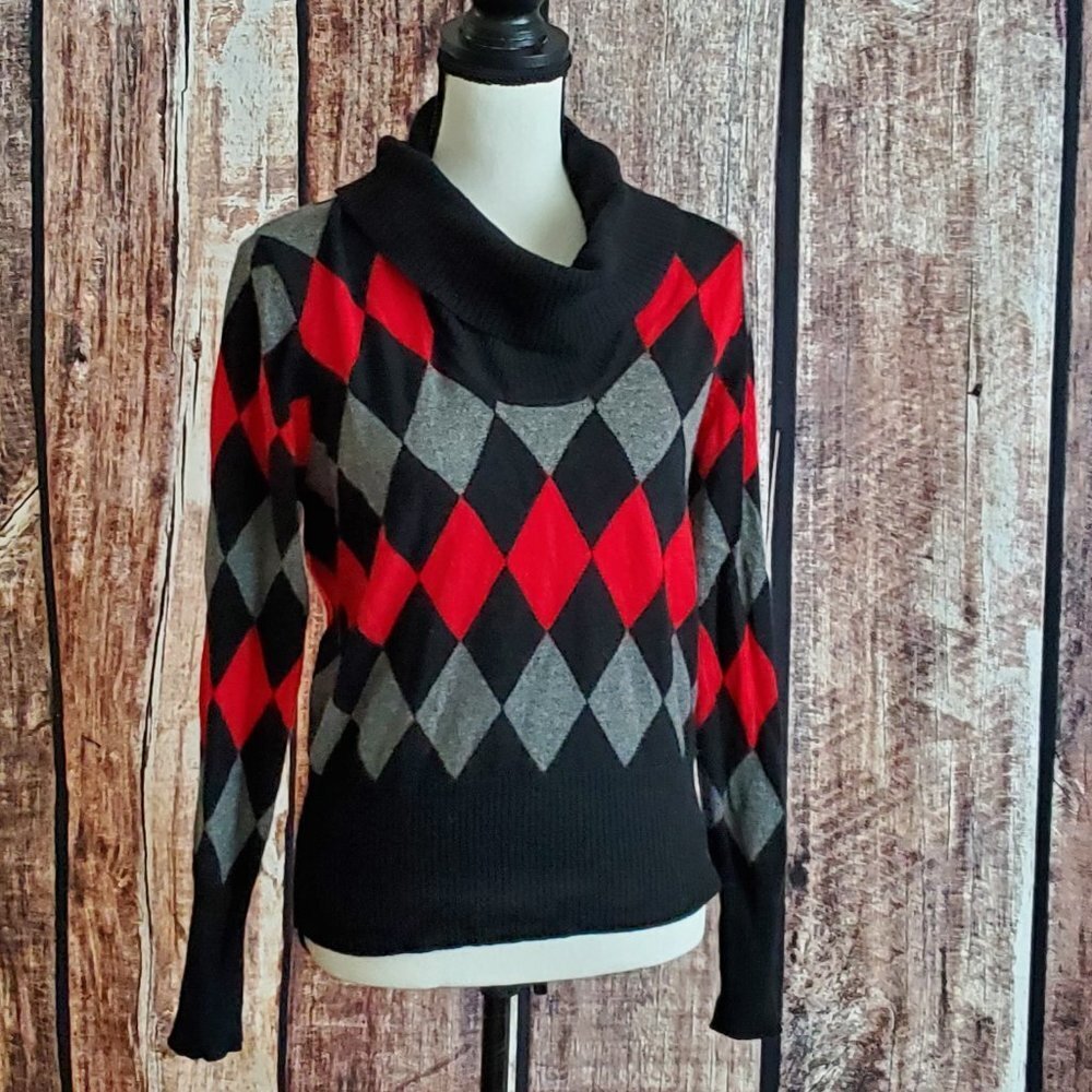 Terryl For Thalian Argyle Pattern 100% Cashmere Sweater Sze Large